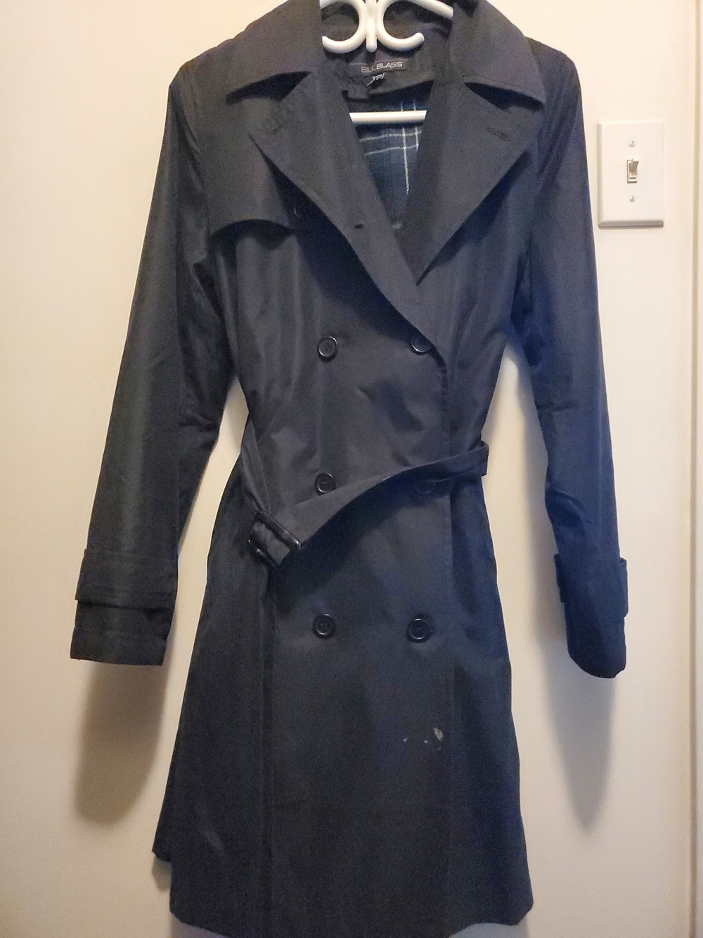 bill blass Black Double-Breasted Trench Coat with Belt